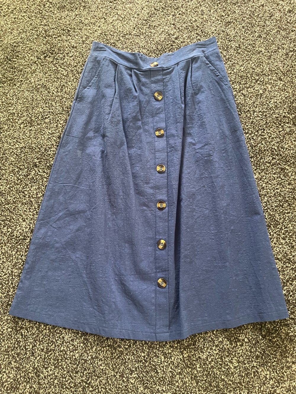 HALARA Navy Blue Button-Front Midi Skirt